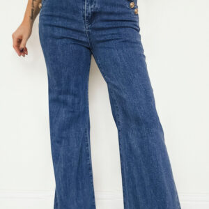 Jean Ashleigh Azul Dorado Botón Detalle Doblado Borde
