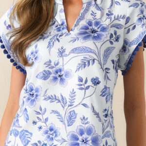 Blusa Azul Floral Manga Corta