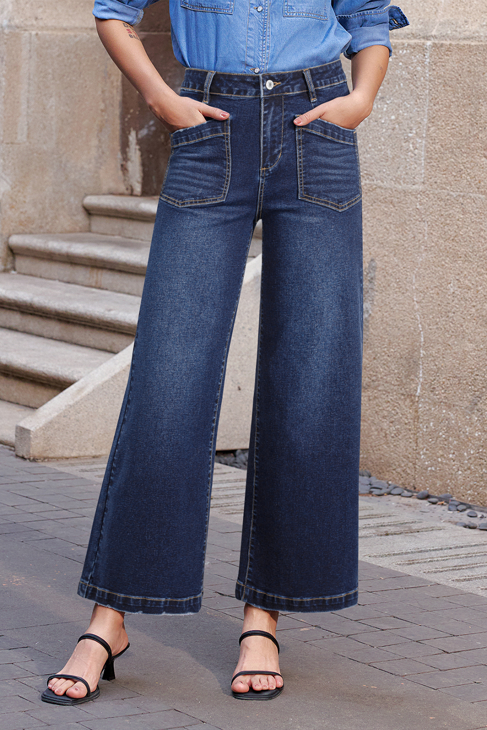 Jean Sail Azul Minimalista Aplicado Bolsillo Relajado - Image 5
