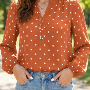 Blusa Marrón Con Botones Manga Larga Escote V