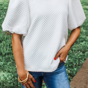 Blusa Blanco Con Textura Manga Abullonada