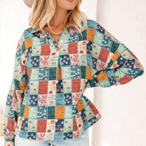Blusa Azul Celeste Floral Escote V
