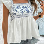 Blusa Blanco Bordado Escote Cuadrado