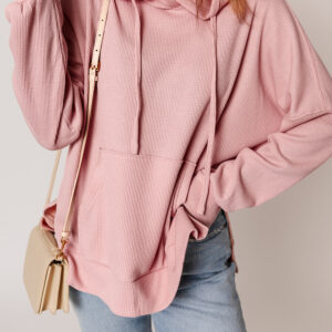 Hoodie Rosa Claro Tejido Waffle Oversize