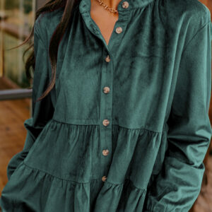 Camisa Verde Azulado Oscuro Con Volados