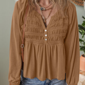 Blusa Canela Fruncido Elástico Escote V