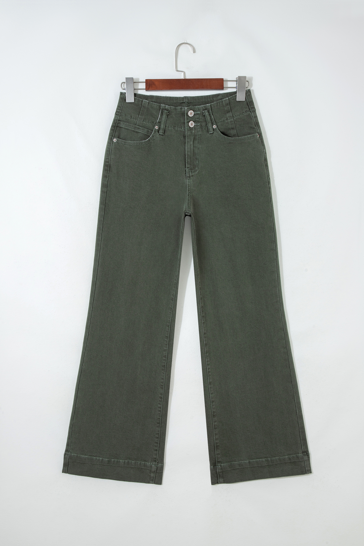 Jean Bruma Verde 2 Botón Tiro Alto Pierna Ancha - Image 6