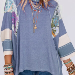 Top Azul Celeste Estampado A Rayas Oversize