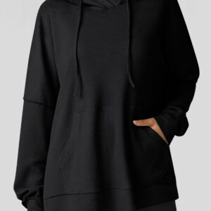 Hoodie Negro Tejido Waffle Oversize