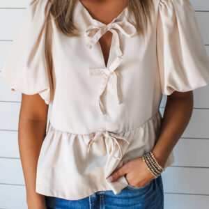 Blusa Blanco Con Volados Manga Abullonada