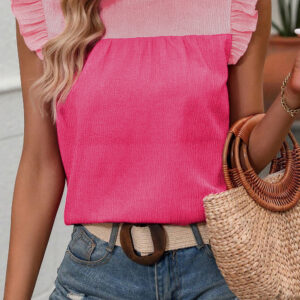 Blusa Rojo Rosado Con Volados Manga Volado