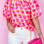 Blusa Rosa Estampado Abstracto Cuello Alto