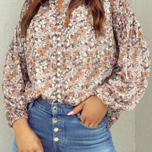 Camisa Naranja Floral Manga Abullonada