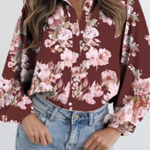 Camisa Marrón Floral Manga Abullonada