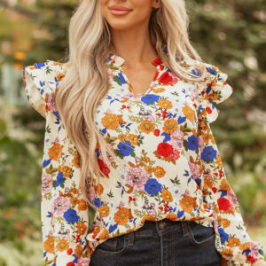 Blusa Damasco Con Volados Manga Larga
