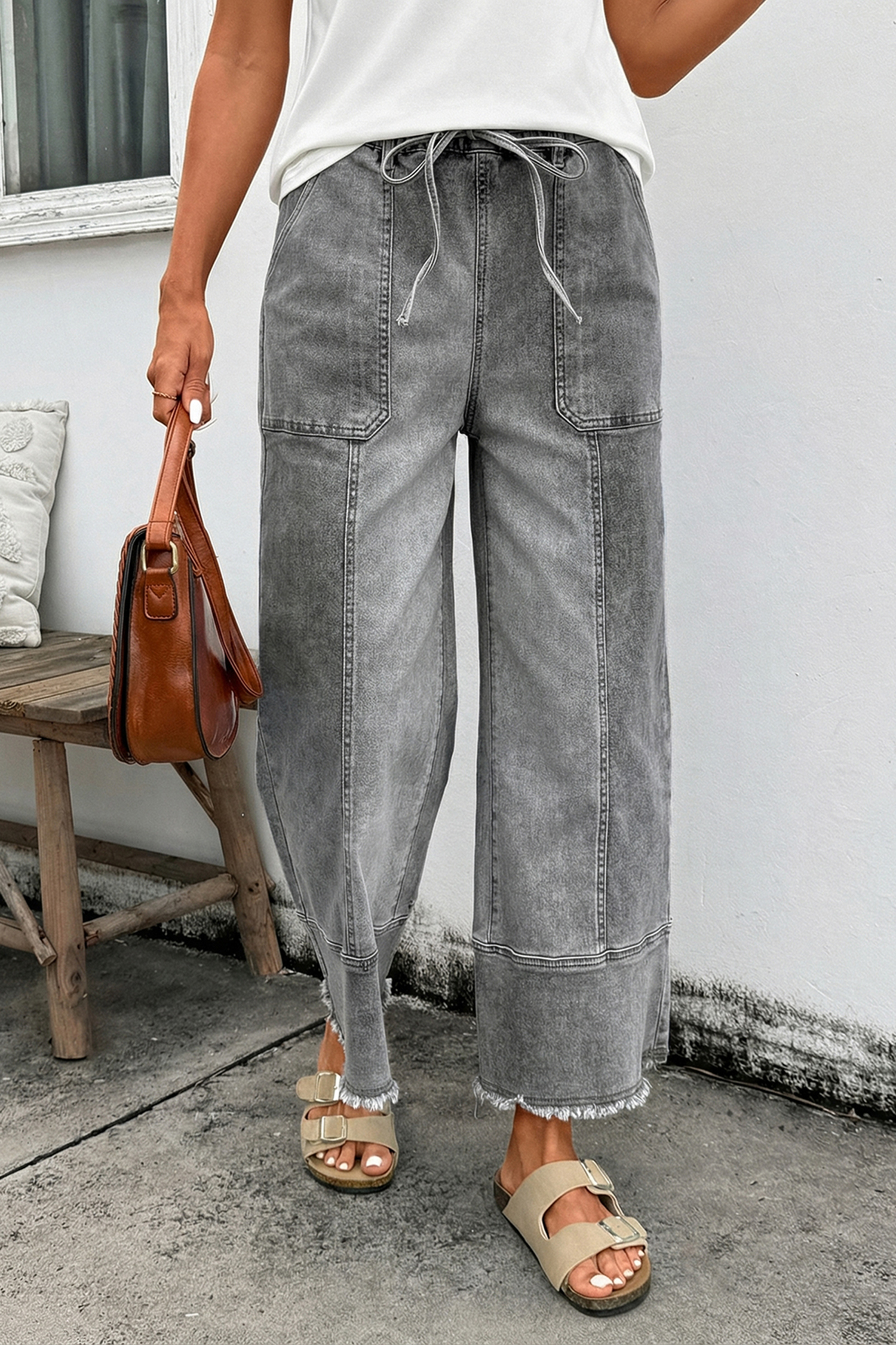 Jean Gris Cordón Con Costura Detalle Crudo Ruedo Pierna - Image 5