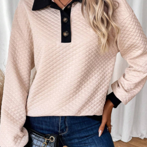 Buzo Beige Avena Combinado Con Cuello