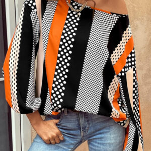 Blusa Naranja A Rayas Manga Abullonada
