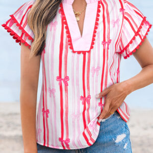 Blusa Rosa Con Volados Escote V