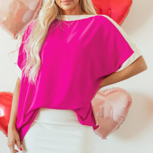 Blusa Rojo Rosado Combinado Oversize Escote Barco