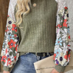 Blusa Verde Laurel Floral Manga Larga