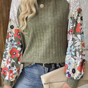 Blusa Verde Laurel Floral Manga Larga