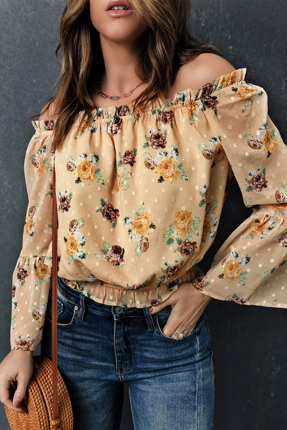 Top Corto Amarillo Floral Manga Campana - Image 3