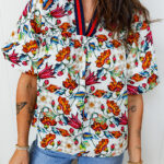 Blusa Multicolor Floral Manga Corta Escote V