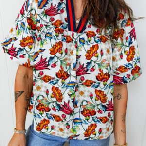 Blusa Multicolor Floral Manga Corta Escote V