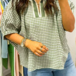 Blusa Verde Combinado Manga Corta Escote con Abertura