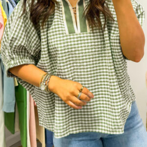 Blusa Verde Combinado Manga Corta Escote con Abertura