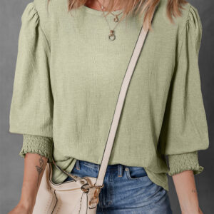 Blusa Verde Laurel Con Textura Manga Corta Cuello Redondo