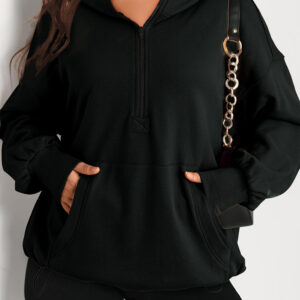 Hoodie Negro Bolsillo Canguro Oversize Con Cierre