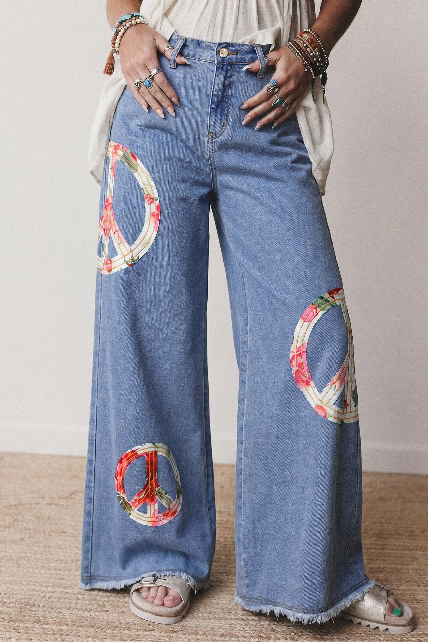 Jean Nomeolvides Floral Peace Símbolo Bordado Aplicado