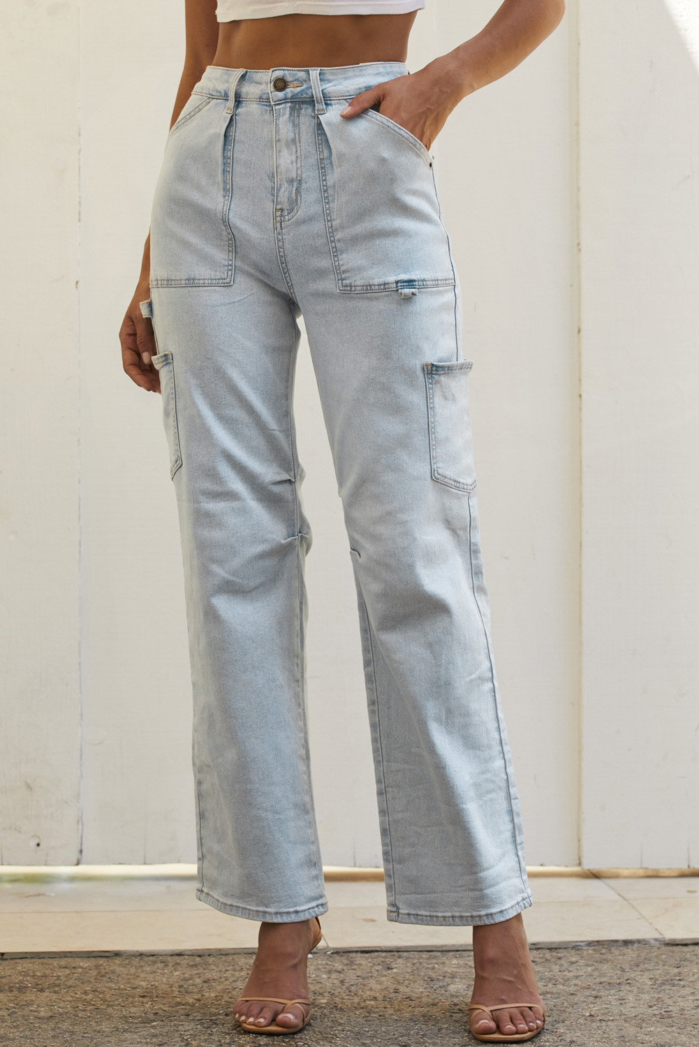 Jean Celeste Multicolor Con Bolsillos Y2K Urbano Moda
