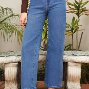 Jean Ashleigh Azul Liso Color Tiro Alto Pierna Recta