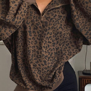 Buzo Marrón Estampado Leopardo Con Cierre
