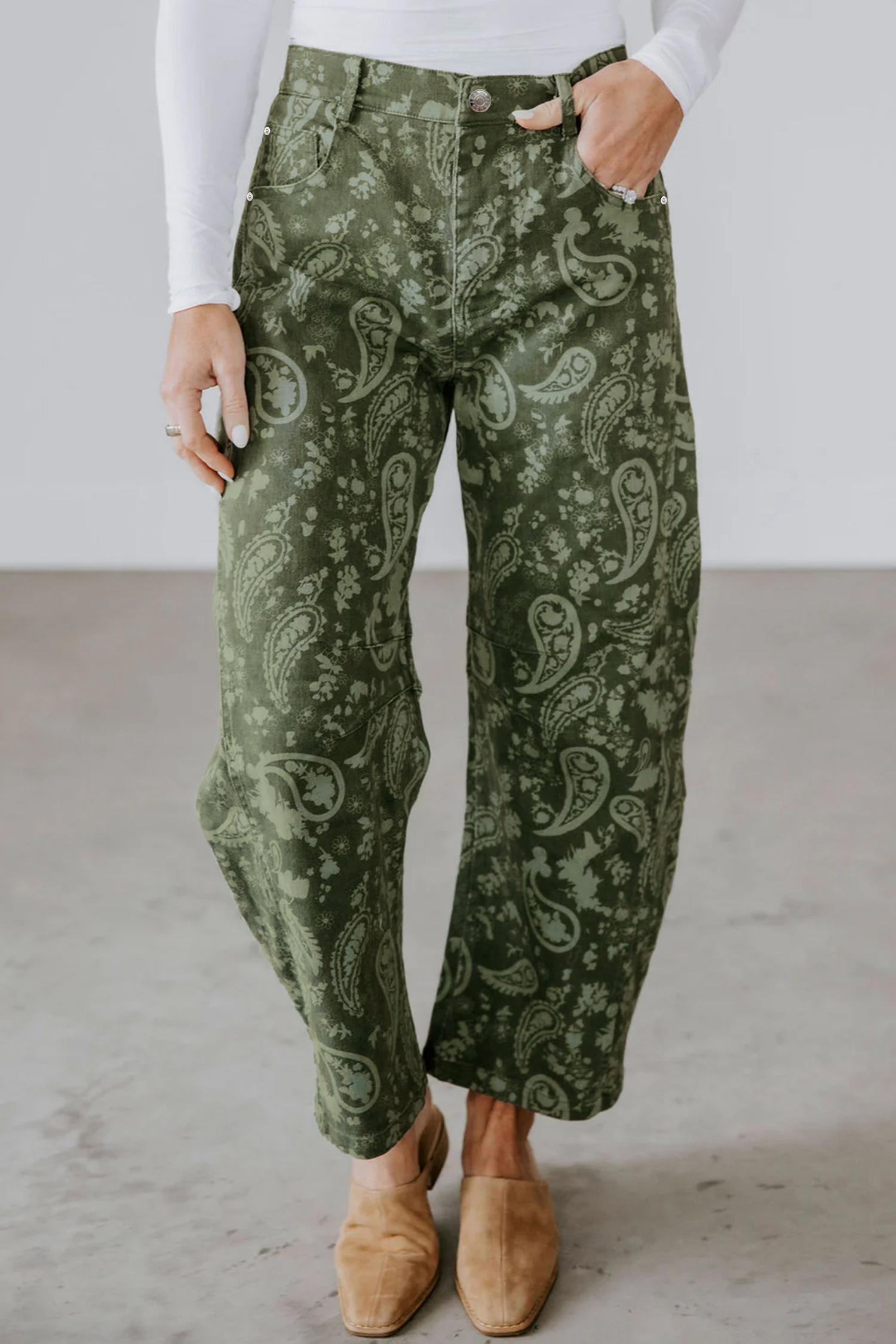 Jean Verde Paisley Estampado Harem - Image 3