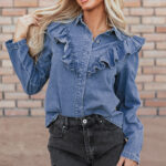 Blusa Azul Ocaso Con Volados