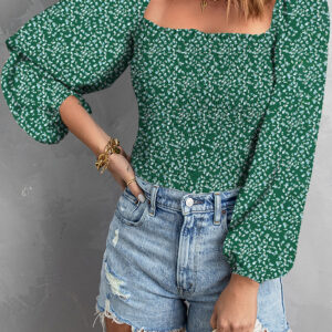 Top Verde Floral Escote Cuadrado