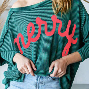 Top Verde Azulado Oscuro Estampado con Texto