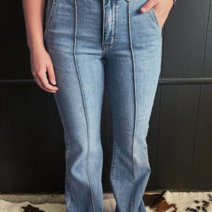 Jean Crepúsculo Azul 2 Botón Tiro Alto Vivo Ribete Bootcut