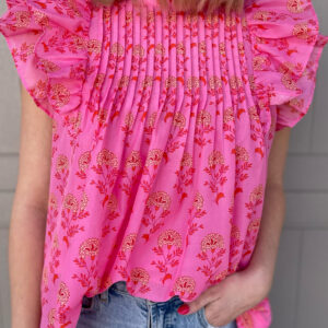 Blusa Rojo Rosado Con Volados Manga Volado