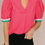 Blusa Naranja Manga Corta Escote V