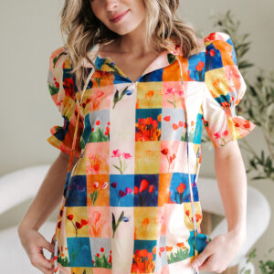 Blusa Multicolor Con Volados Manga Abullonada