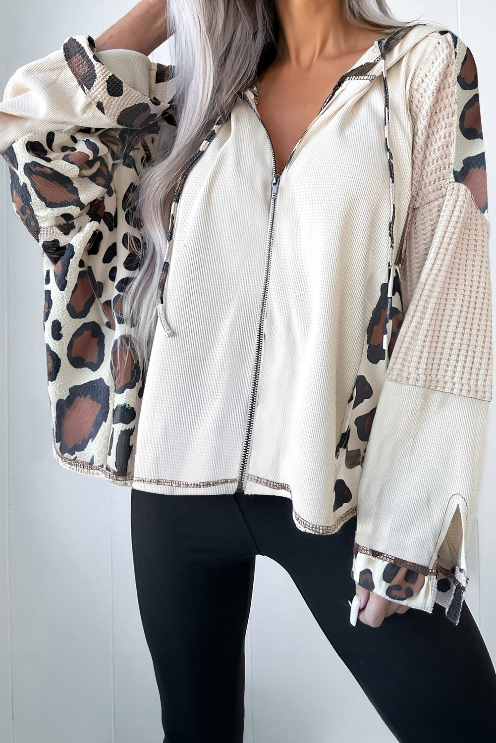 Hoodie Damasco Patchwork Oversize Con Cierre - Image 2
