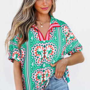 Blusa Verde Mar A Rayas Escote V