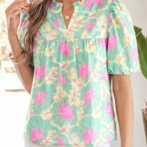 Blusa Verde Floral Manga Globo