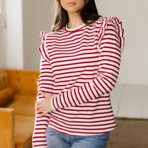Top Rojo a Rayas Cuello Redondo