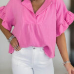 Blusa Rosa Suave Con Volados Suelta Escote V